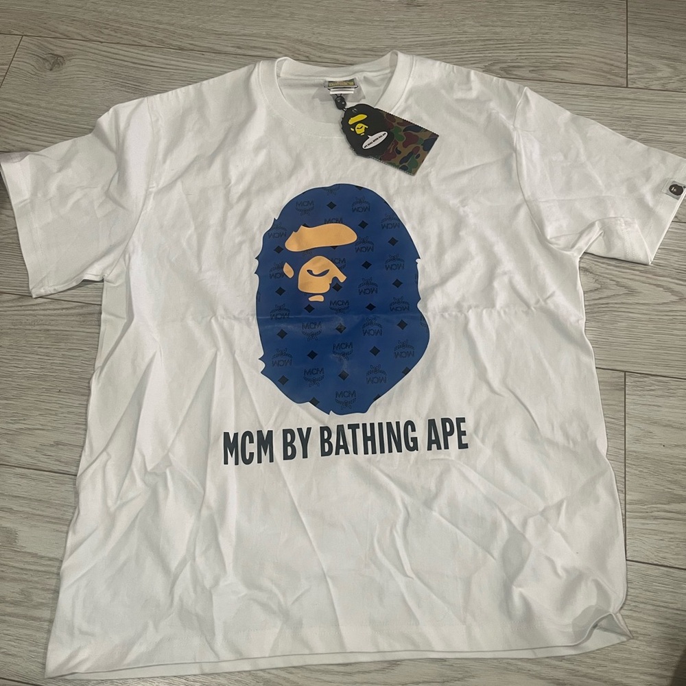 Bape White T-Shirt with Blue and Yellow Graphic